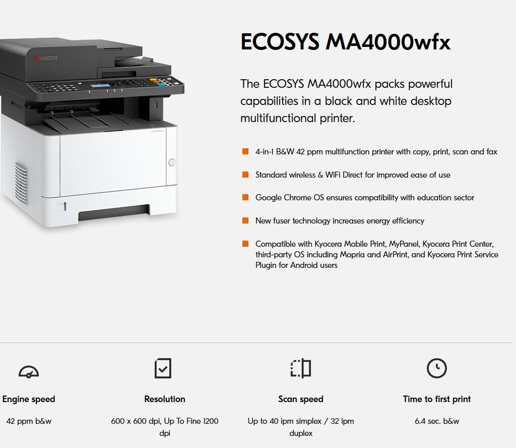 Kyocera ECOSYS MA4000wfx Multifunction Printer Monochrome 110C1C2US0