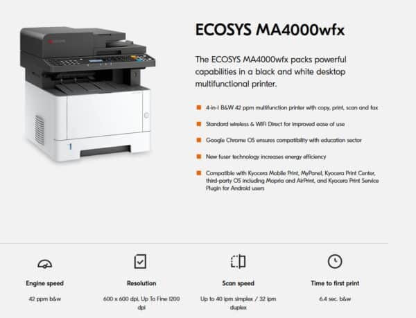 Kyocera ECOSYS MA4000wfx Multifunction Printer Monochrome 110C1C2US0